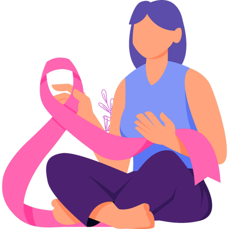 Girl is sitting on the floor with pink ribbon  Illustration