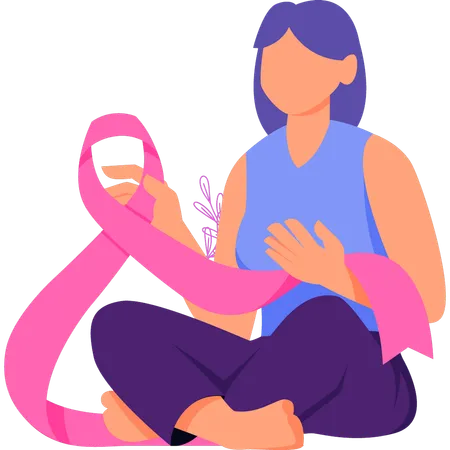 Girl is sitting on the floor with pink ribbon  Illustration