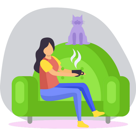Girl is sitting with cup of tea  Illustration