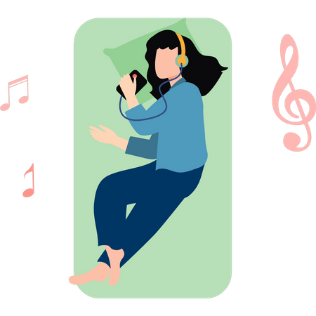 Girl is sleeping listening to the song  Illustration