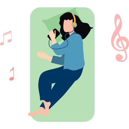 The Girl Is Sleeping Listening To The Song Illustration