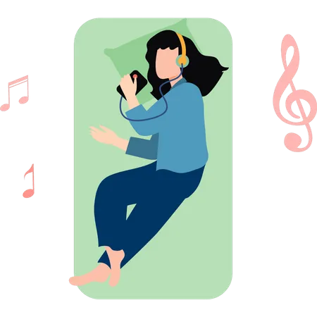 Girl is sleeping listening to the song  Illustration