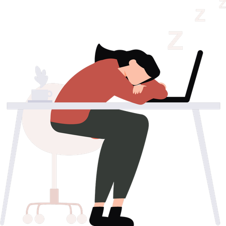 Girl is sleeping on the laptop  Illustration