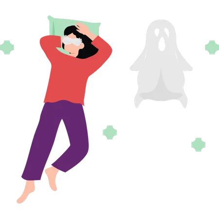 The Girl Is Sleeping Wearing An Eye Mask Illustration