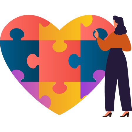 Girl is solving heart shaped autism puzzle  Illustration