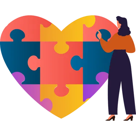 The Girl Is Pointing At The Heart Puzzle Autism Illustration