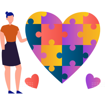 Girl is solving heart shaped puzzle  Illustration
