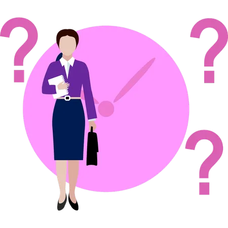 Businesswoman standing with question mark  Illustration