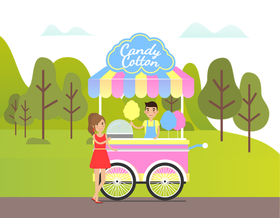 Girl is standing besides candy stall  Illustration