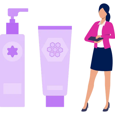 The Girl Is Standing By Lotion Illustration