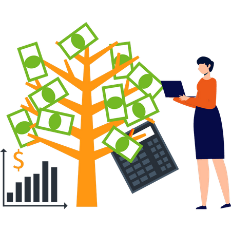 Girl is standing by money tree  Illustration