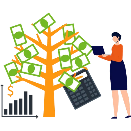 Girl is standing by money tree  Illustration