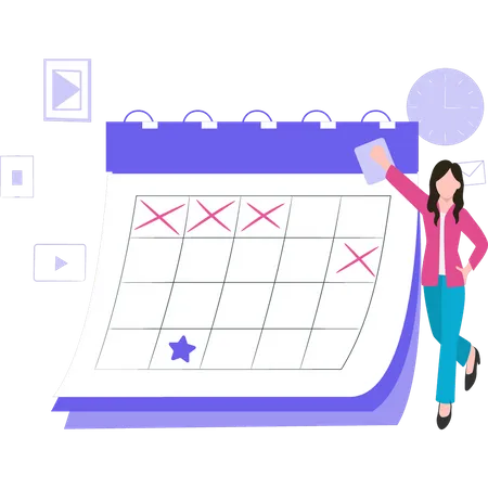 The Girl Is Standing By The Appointment Calendar Illustration
