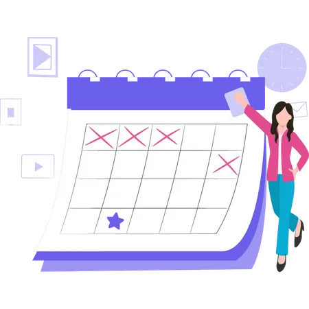 Girl is standing by the appointment calendar  Illustration