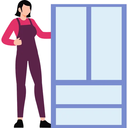 The Girl Is Standing By The Cabinet Illustration