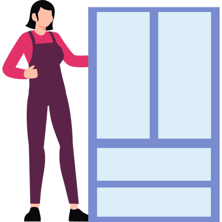Girl is standing by the cabinet  Illustration