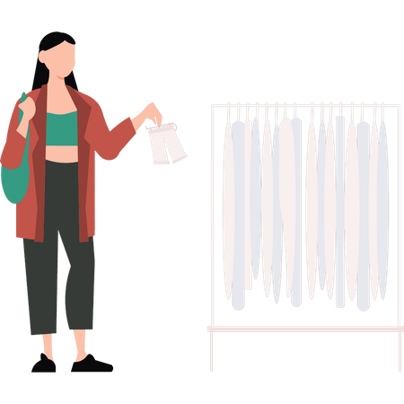 Girl is standing by the clothes rack  Illustration