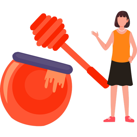 Girl is standing by the honey pot  Illustration