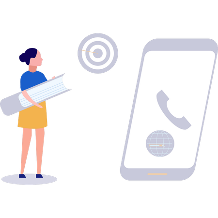 Girl is standing by the phone  Illustration