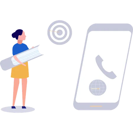 The Girl Is Standing By The Phone イラスト