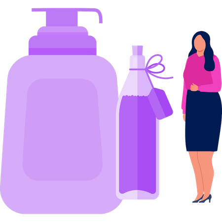 Girl is standing by the skincare bottle  Illustration