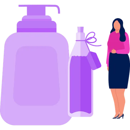 Girl is standing by the skincare bottle  Illustration