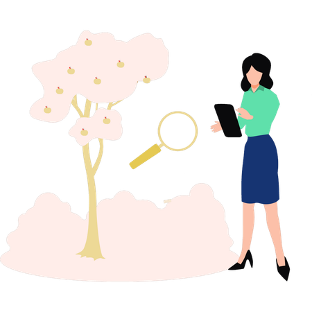 Girl is standing by the tree  Illustration