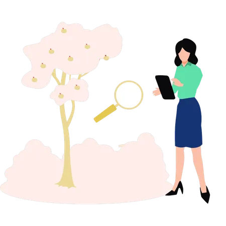 The Girl Is Standing By The Tree Illustration