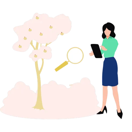 Girl is standing by the tree  Illustration