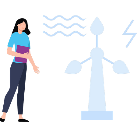 Girl is standing by the windmill  Illustration