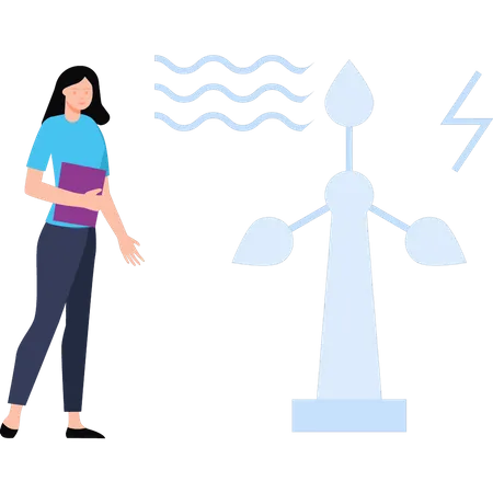 The Girl Is Standing By The Windmill Illustration