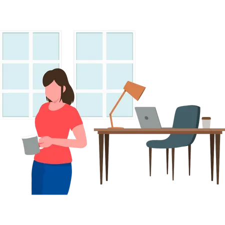 The Girl Is Standing By The Work Table Illustration