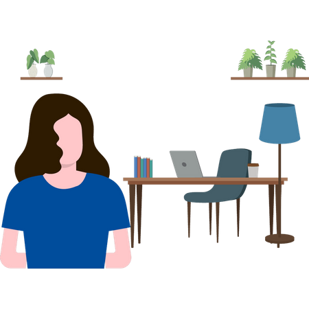Girl is standing by the work table  Illustration