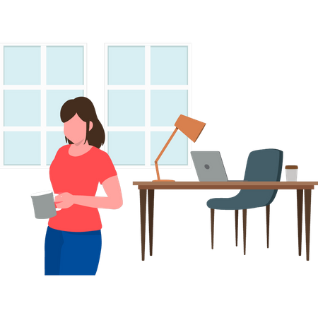 Girl is standing by the work table  Illustration