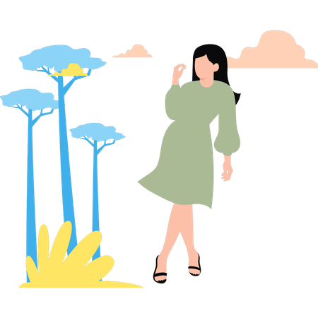 Girl is standing in a pose in the park  Illustration