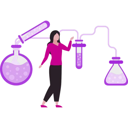 Girl is standing in chemistry lab  Illustration