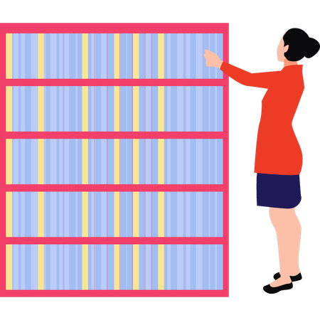 Girl is standing in library  Illustration