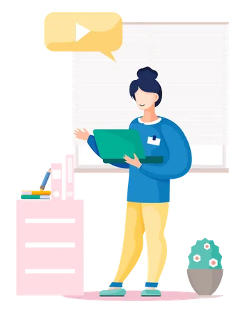 Girl is standing in office Illustration
