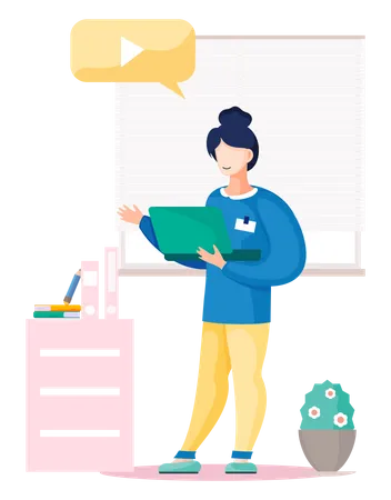 Girl is standing in office  Illustration