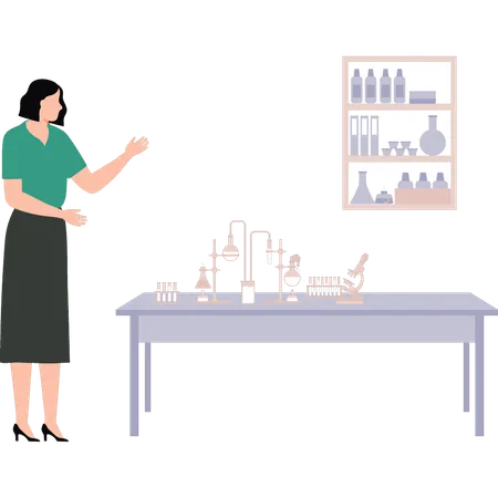 Girl is standing in the chemistry lab  Illustration