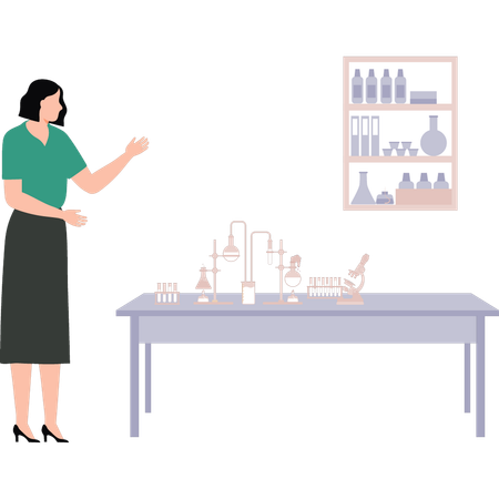 Girl is standing in the chemistry lab  Illustration