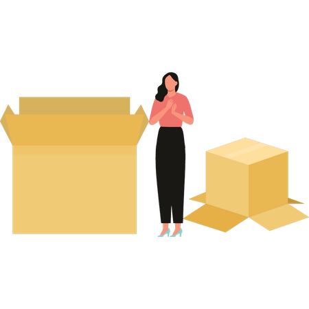 Girl is standing in the middle of the boxes  Illustration