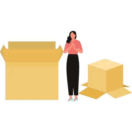 The Girl Is Standing In The Middle Of The Boxes Illustration