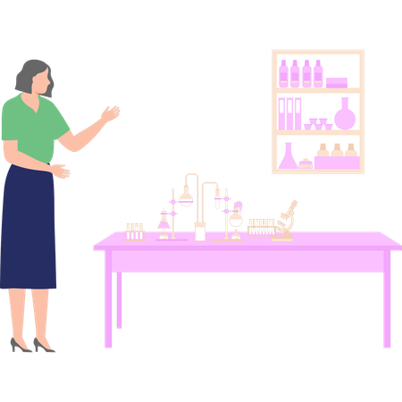 Girl is standing in the science lab  Illustration