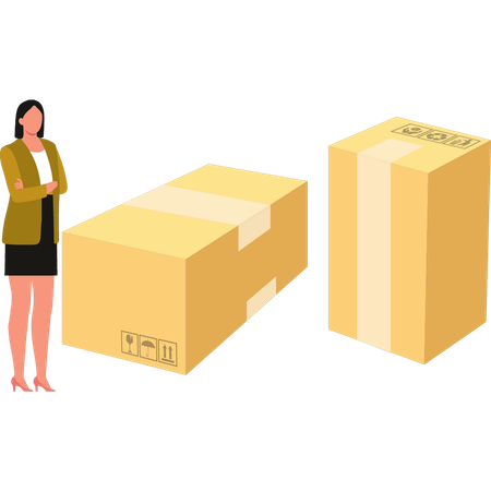 Girl is standing near boxes  イラスト