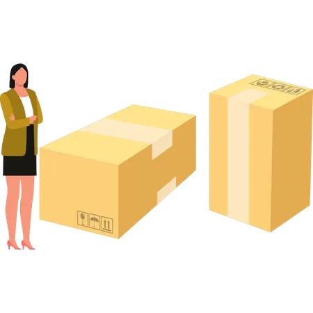 Girl is standing near boxes  Illustration