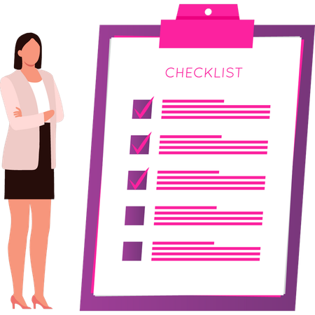 Girl is standing near checklist document  Illustration