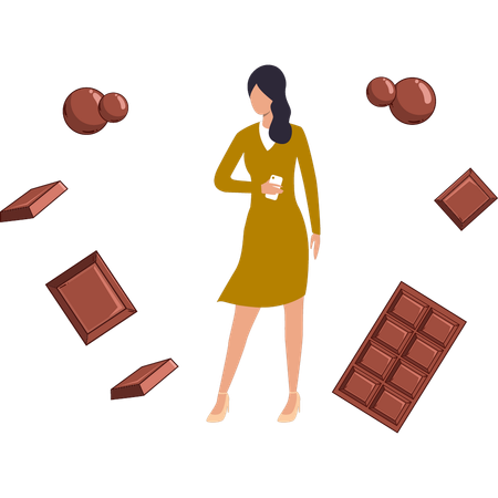 Girl is standing near chocolates  Illustration