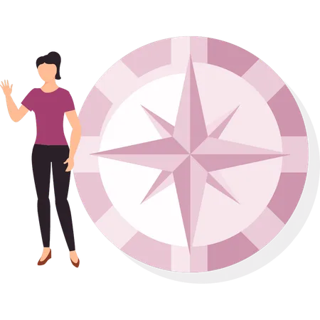 Girl is standing near compass  Illustration
