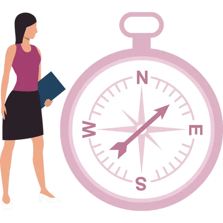 Girl is standing near compass  Illustration